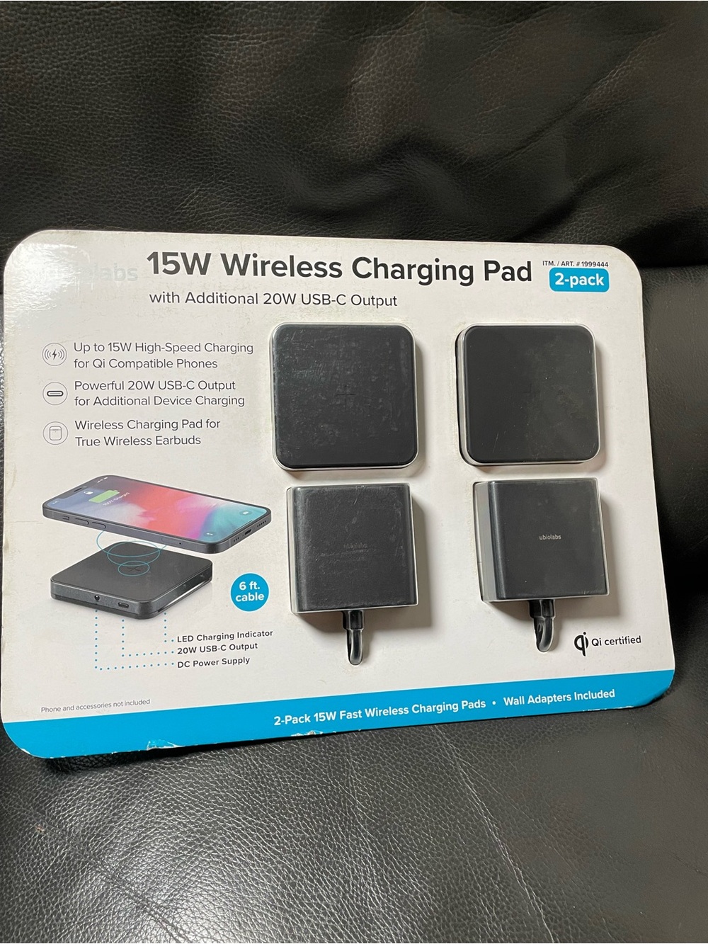 Ubio Labs 15W Qi Wireless Charging Pad 2-Pack USB-C w/ Wall Adapter 6ft